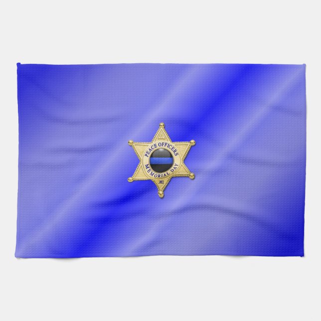 Paño De Cocina Bandera y distintivo delgado de la línea azul (Horizontal)