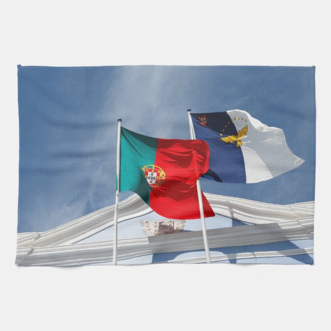 Paño De Cocina Banderas de Portugal y de Azores (Horizontal)