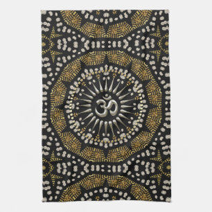 Paño De Cocina Banner tribal Black Gold Silver Om Mandala Cloner
