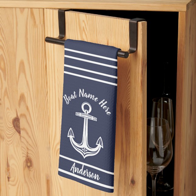 Paño De Cocina Baño de Anchor Náutico personalizado Marina Azul B (Pliegue de tercios)