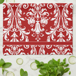 Paño De Cocina Baños florales en Moda color blanco rojo de monogr