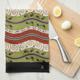 Paño De Cocina Baños y olas en rojo, verde + crema (Monograma)