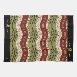 Paño De Cocina Baños y olas en rojo, verde + crema (Monograma)