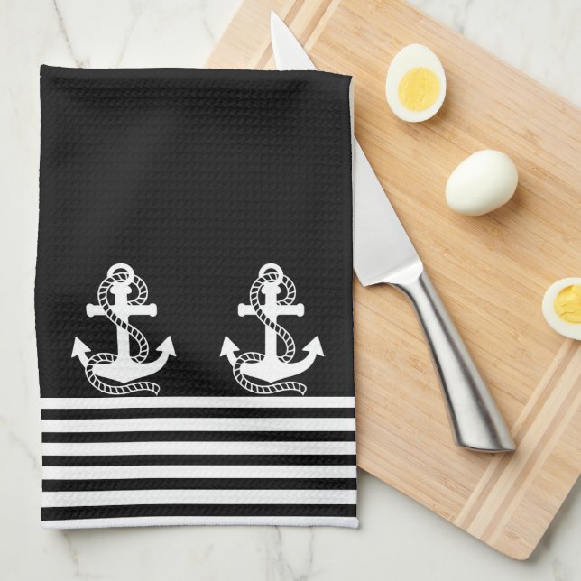 Paño De Cocina Banquetas náuticas blancas y náuticas blancas (Doblado Cuarto)