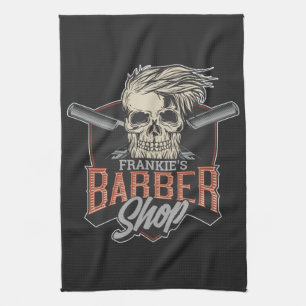 Paño De Cocina Barbería Personalizada Cráneo y Navajas Hipster 
