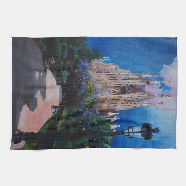 Paño De Cocina Barcelona Sagrada Familia con el parque y la (Horizontal)