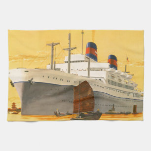 Paño De Cocina Barco Crucero Antiguo al Oriente con Barcos Junco