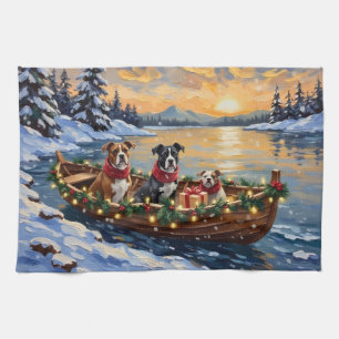 Paño De Cocina Barco de Navidad con American Staffordshire Terrie
