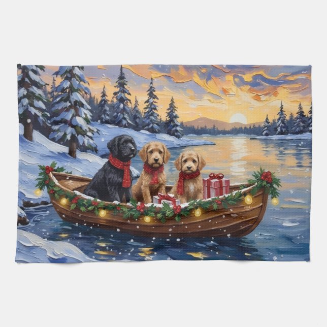 Paño De Cocina Barco de Navidad de Bernedoodle Fiesta (Horizontal)