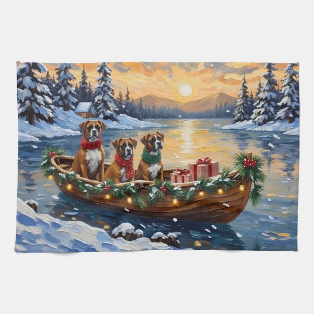 Paño De Cocina Barco de Navidad de Boxer Festejo (Horizontal)