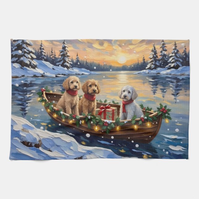 Paño De Cocina Barco de Navidad de Caniche Fiesta (Horizontal)