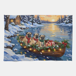 Paño De Cocina Barco de Navidad Pug Fiesta