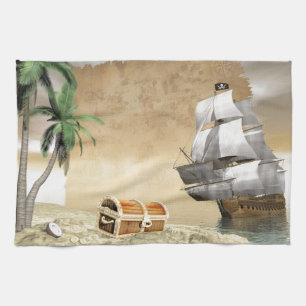 Paño De Cocina Barco pirata que descubre un tesoro