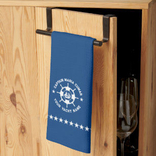 Paño De Cocina Barco vintage de la rueda náutica azul blanco