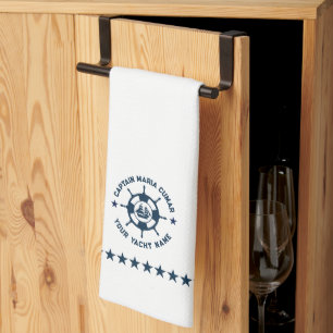 Paño De Cocina Barco vintage de la rueda náutica azul blanco