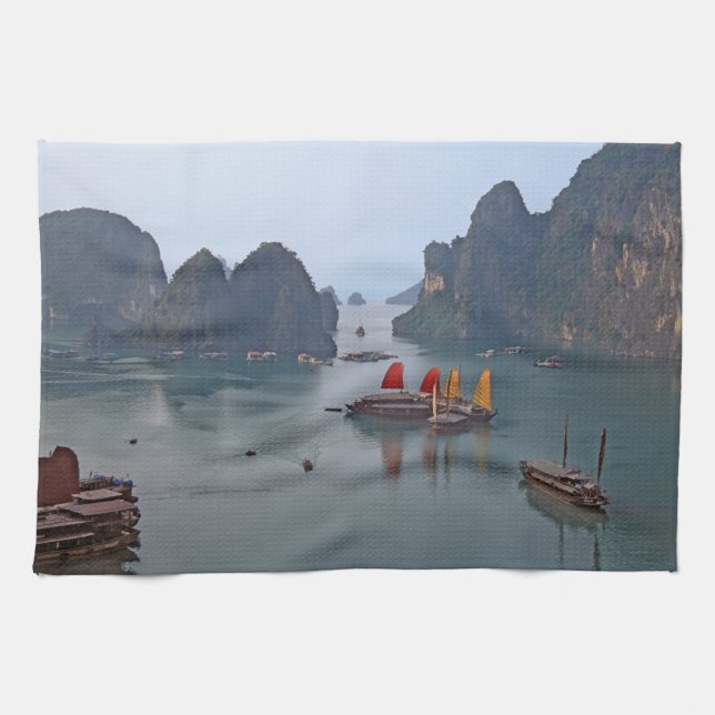 Paño De Cocina Barcos de vela en la bahía de Ha Long - Vietnam, A (Horizontal)