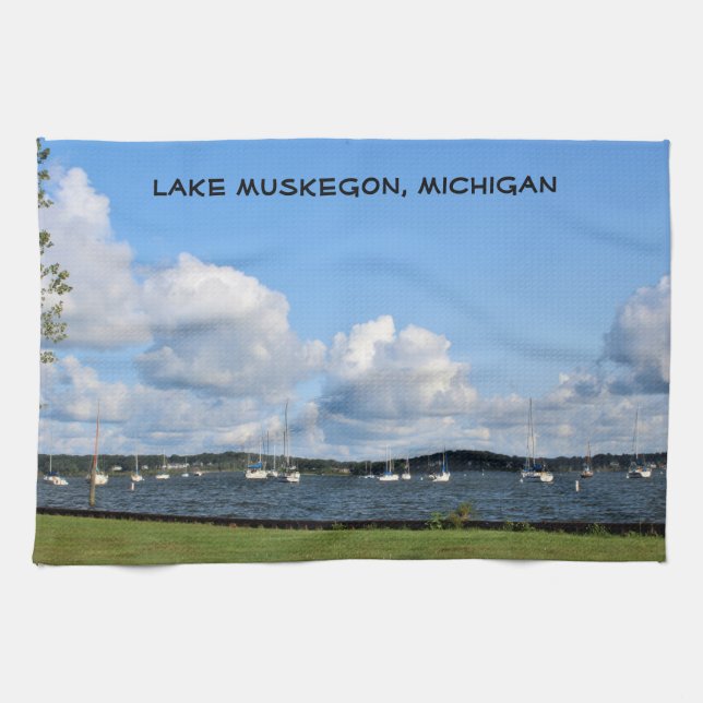 Paño De Cocina Barcos en el lago Muskegon (Horizontal)
