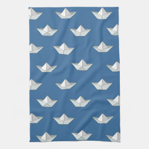 Paño De Cocina Barcos Origami En El Patrón Del Agua