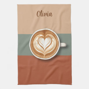 Paño De Cocina Barista de Latte con Corazón de Tonos Terrestres M