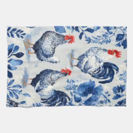 Paño De Cocina Barnyard Chickens and Botanical Pattern Design