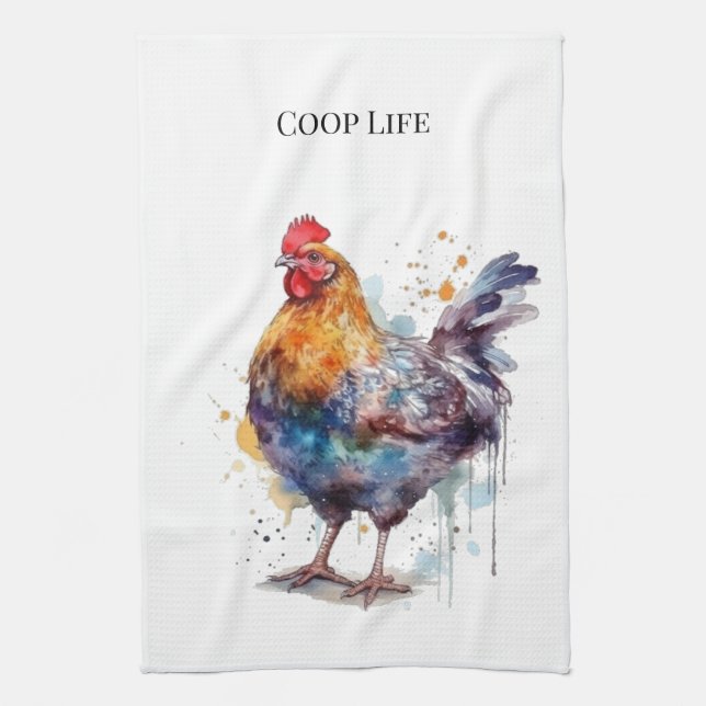 Paño De Cocina Barnyard Splendor: Hen acuarela, personalizado (Vertical)