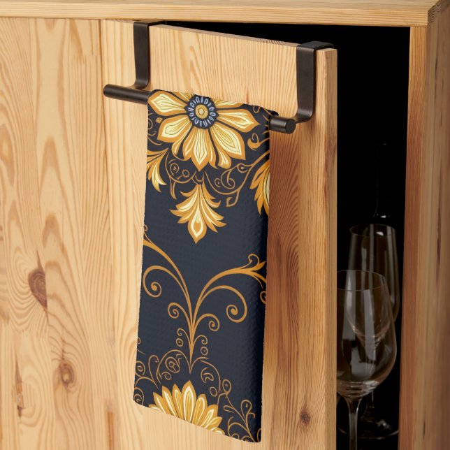 Paño De Cocina "Barockes Ornament-Muster in Gold und Schwarz" Dec (Pliegue de tercios)