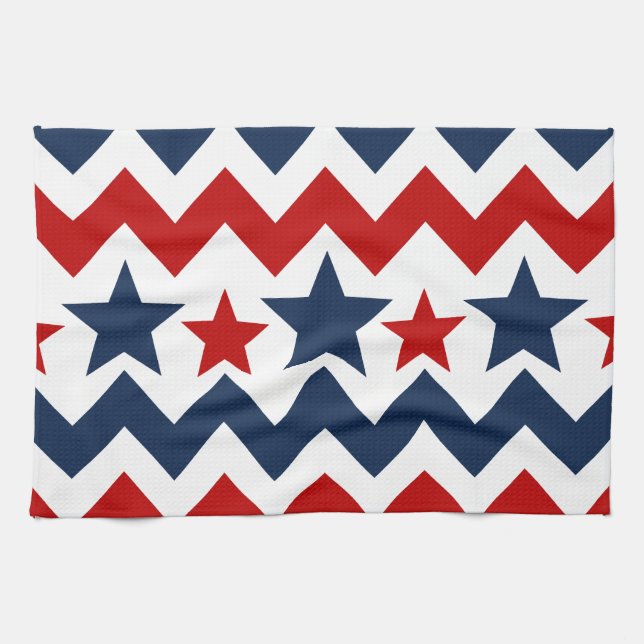 Paño De Cocina Barras y estrellas azules blancas rojas de Chevron (Horizontal)