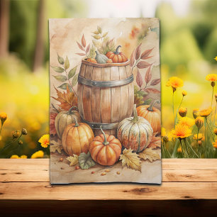 Paño De Cocina Barrel de acuarela con calabazas de otoño