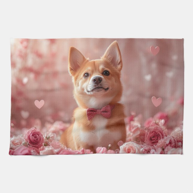 Paño De Cocina Basenji con Rosas - Día de San Valentín (Horizontal)