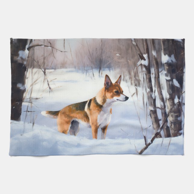 Paño De Cocina Basenji Deja que nieve Navidad (Horizontal)
