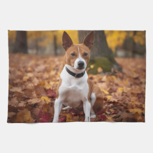 Paño De Cocina Basenji en otoño se inspira la caída de las hojas