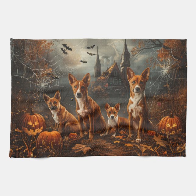Paño De Cocina Basenji Halloween Night Doggy Delight (Horizontal)