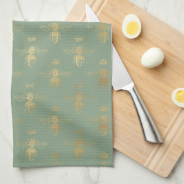 Paño De Cocina Basil Green y Gold Queen Bee