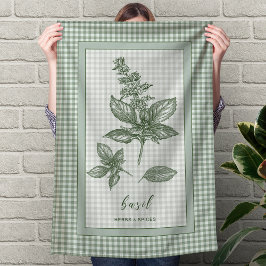 Paño De Cocina Basil Herb Kitchen Towel – Green Gingham Border