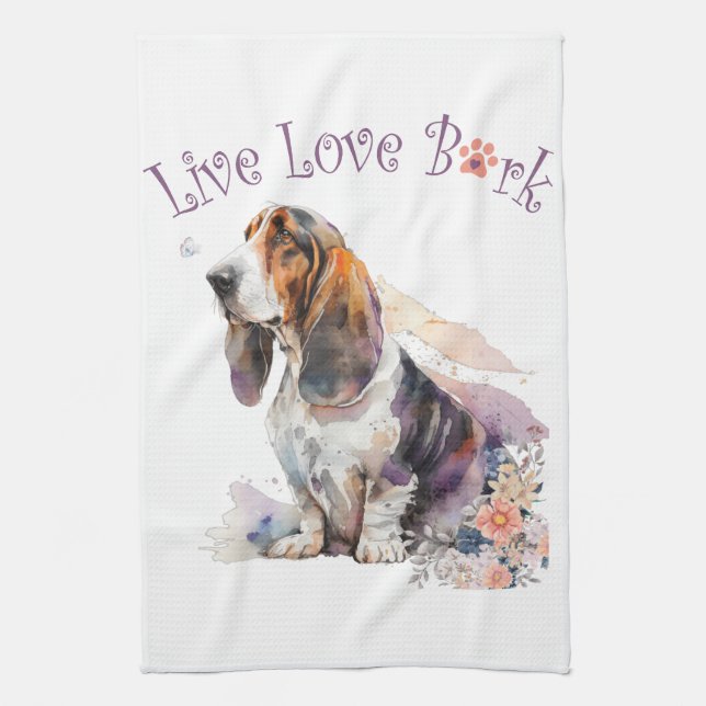 Paño De Cocina Basset Hound Dog Mom Floral (Vertical)