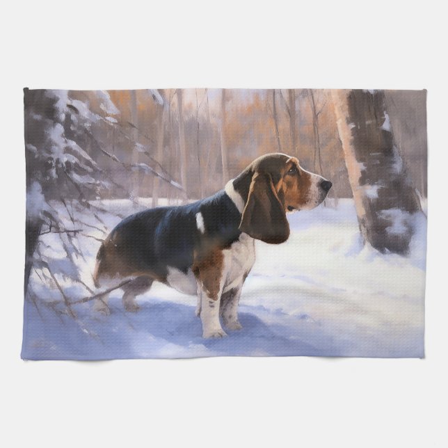 Paño De Cocina Basset Hound Let It Snow Navidades (Horizontal)