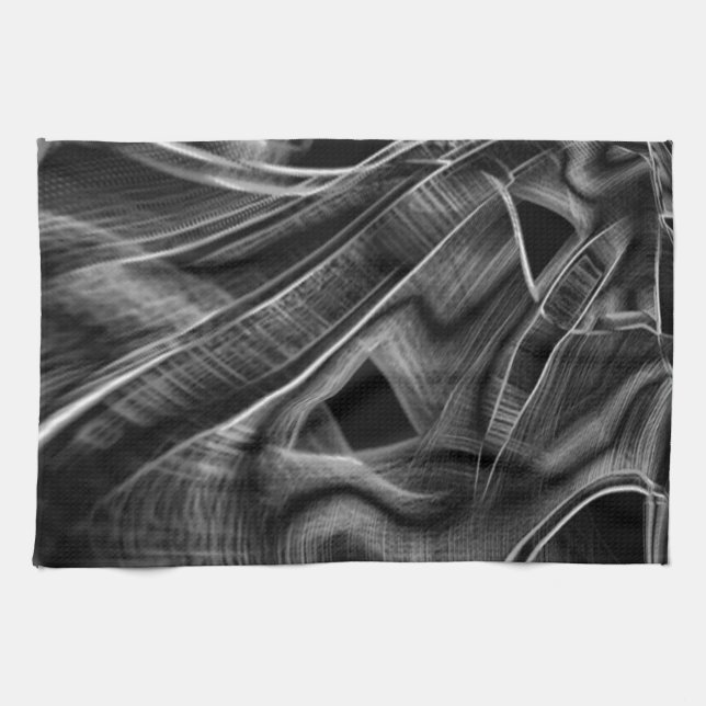 Paño De Cocina Bastante adornado con ranuras grises, fondo negro (Horizontal)