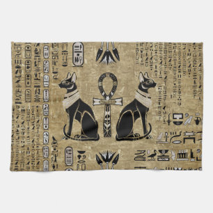 Paño De Cocina Bastet - Gatos Egipcios Y Cruz Del Ankh