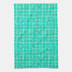 Paño De Cocina Batik tribal - aqua y turquesa con blanco
