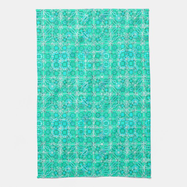 Paño De Cocina Batik tribal - aqua y turquesa con blanco (Vertical)