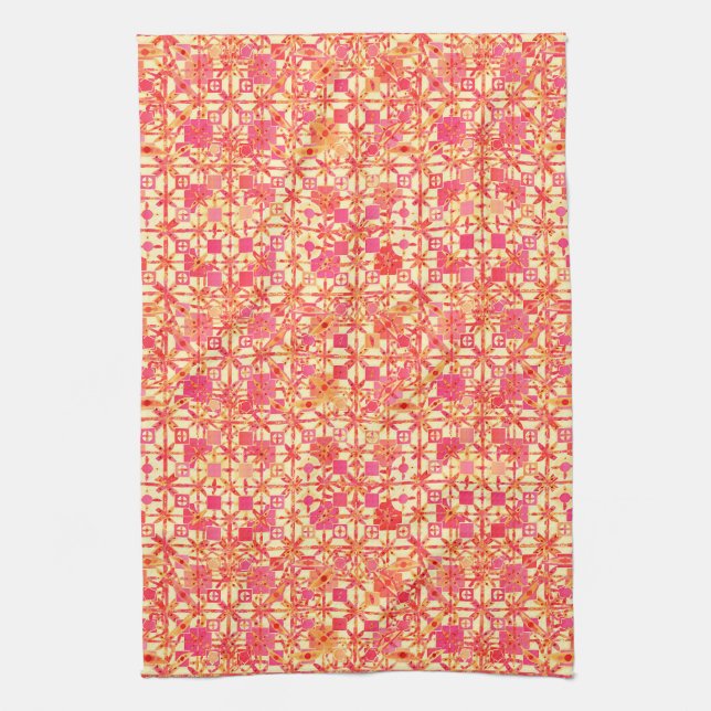 Paño De Cocina Batik tribal - naranja, rosa coral y fucsia (Vertical)