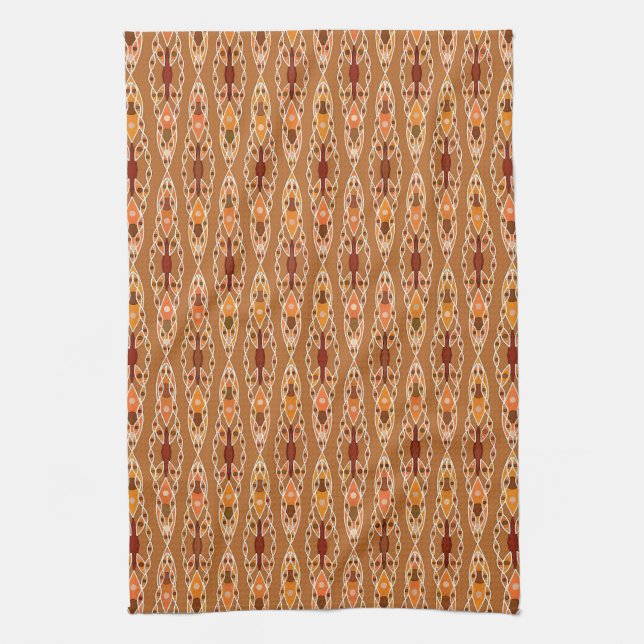 Paño De Cocina Batik tribal - óxido, terracota y beige (Vertical)