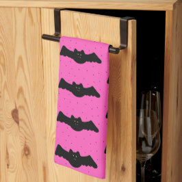 Paño De Cocina Bats rosados y negros de Halloween