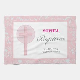 Paño De Cocina Bautismo Chica de encaje rosado