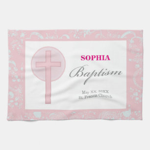 Paño De Cocina Bautismo Chica de encaje rosado