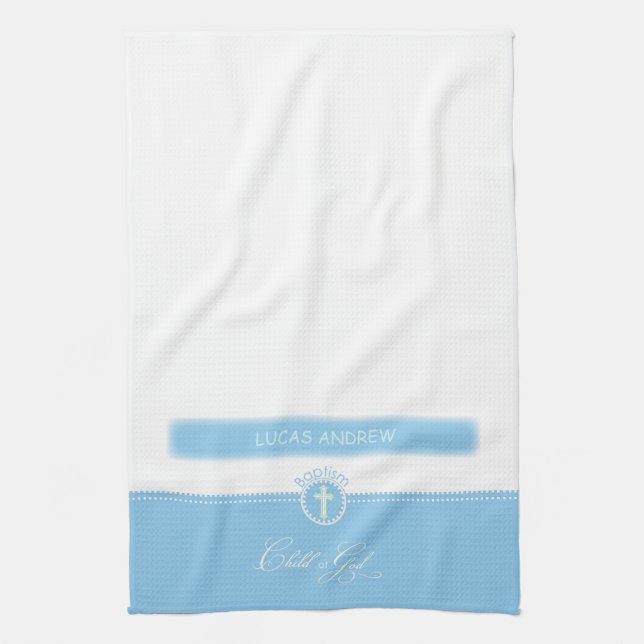 Paño De Cocina Bautismo, nombre personalizado, hijo azul de Dios (Vertical)
