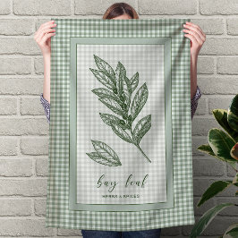 Paño De Cocina Bay Leaf Herb Kitchen Towel – Green Gingham Border