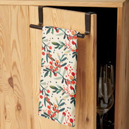 Paño De Cocina Bayas de Acebo Navideñas Rojas Modernas