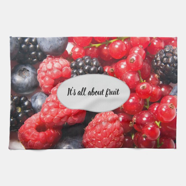 Paño De Cocina Bayas negras frutales con texto de personalizable (Horizontal)