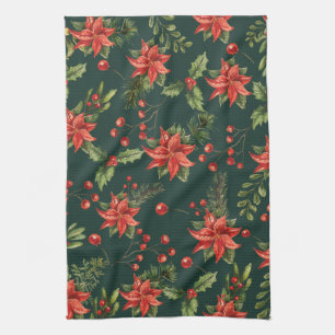 Paño De Cocina Bayas Rojas Botánicas de Navidad Floral